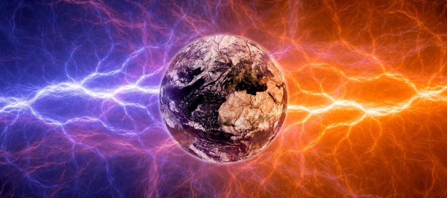 Earth apocalypse in the fire and ice lightnings. Elements of this image furnished by NASA